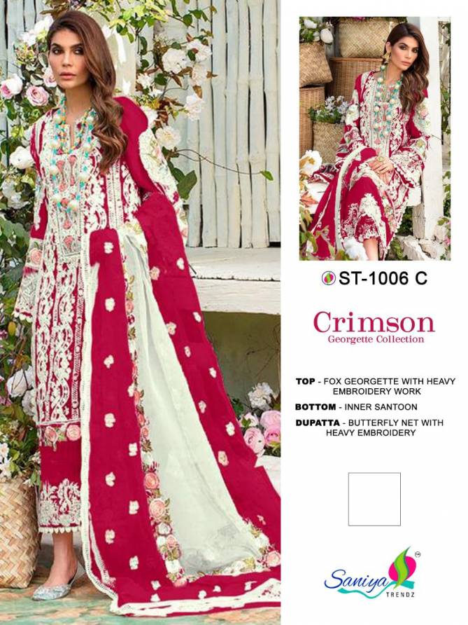Saniya St 1006 Crimson Festive Wear Georgette Heavy Pakistani Salwar Kameez Collection